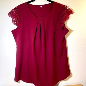 Chiffon Business Wear Cap Sleeve Red Blouse - L